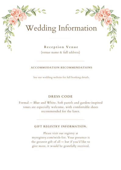 Ivy Wedding Details Card