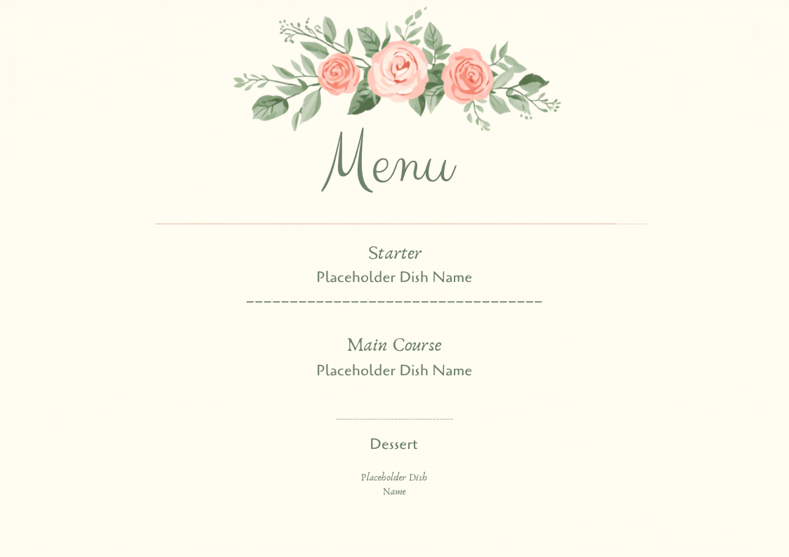 Ivy wedding menu