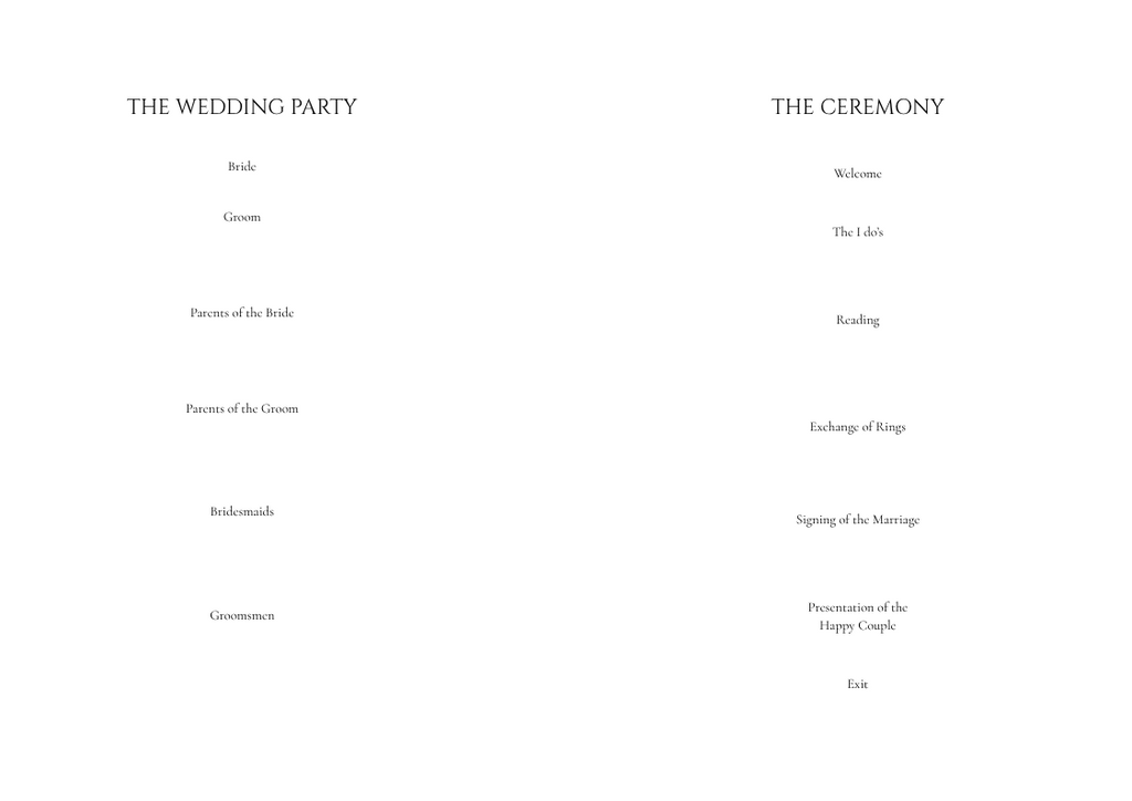 Ivy order of service programme page