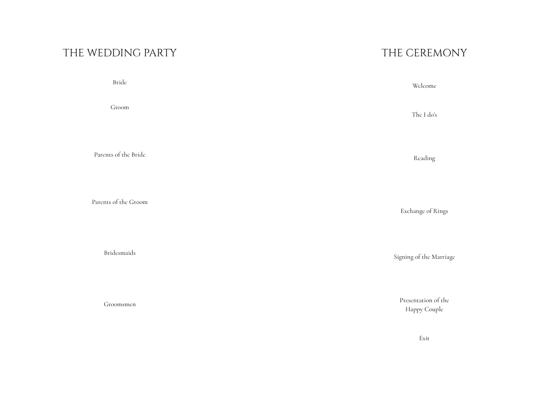 Ivy order of service programme page