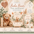 Boho Bear baby shower editable celebration kit
