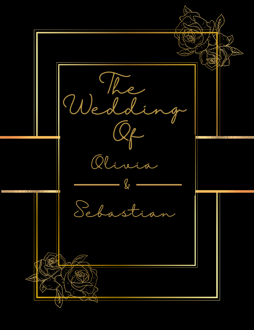 Wedding Planner — Editable Canva Template (25 Pages) | Black & Gold Roses