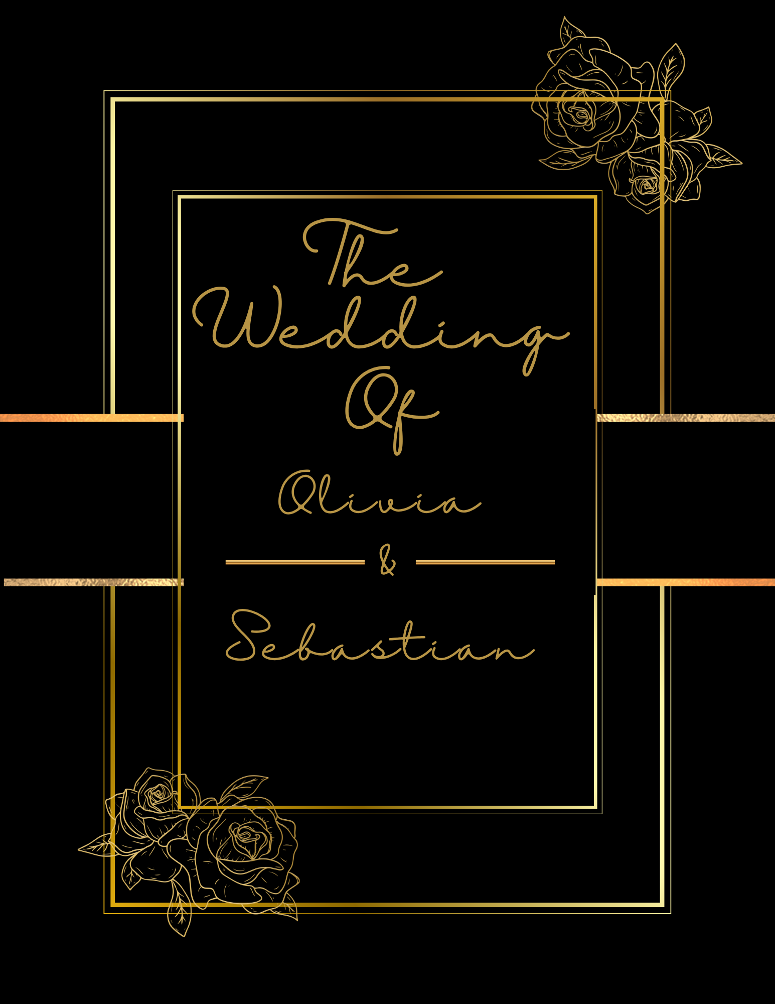 Wedding Planner — Editable Canva Template (25 Pages) | Black & Gold Roses