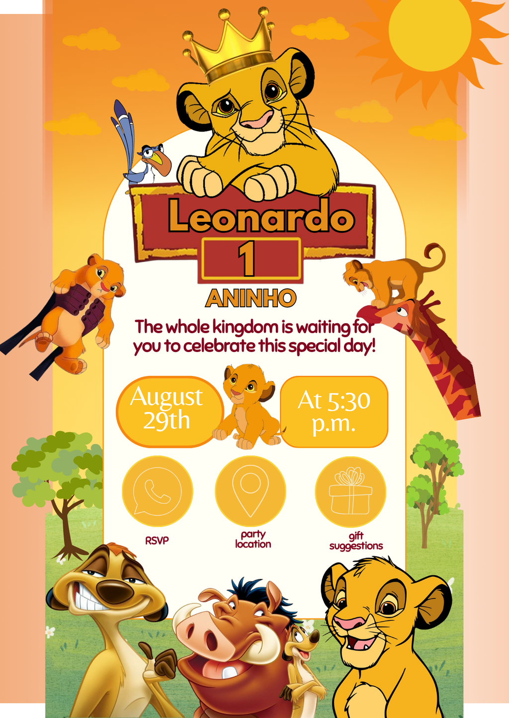 Kids Birthday Invitation - Safari King Adventure Theme | Editable Canva Template