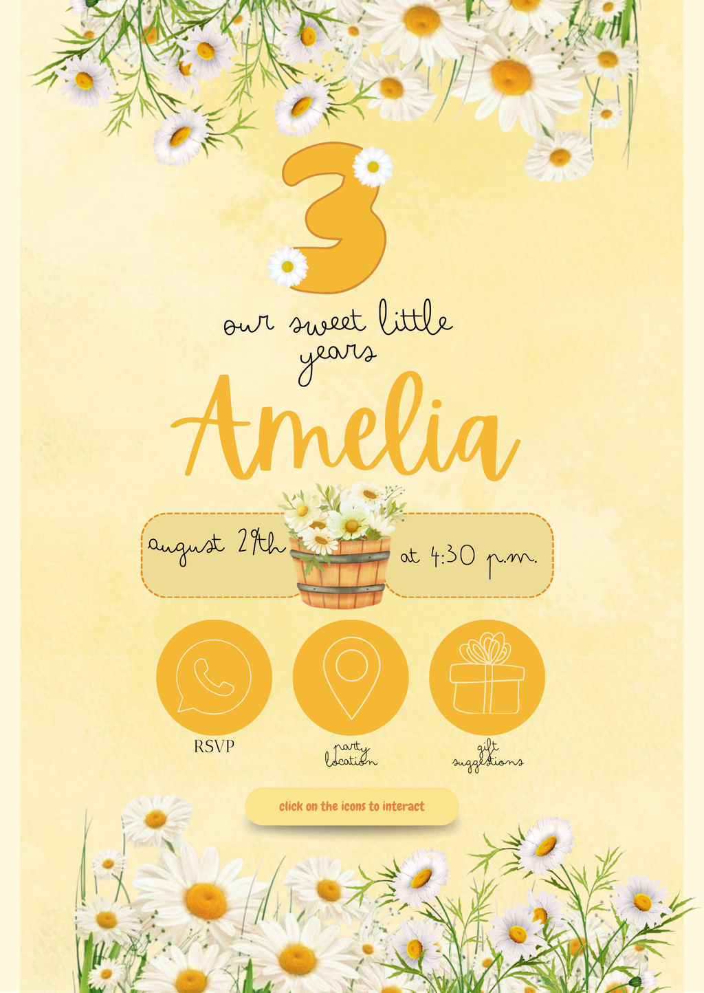 Kids Birthday Invitation - Daisy Flower Garden Theme | Editable Canva Template