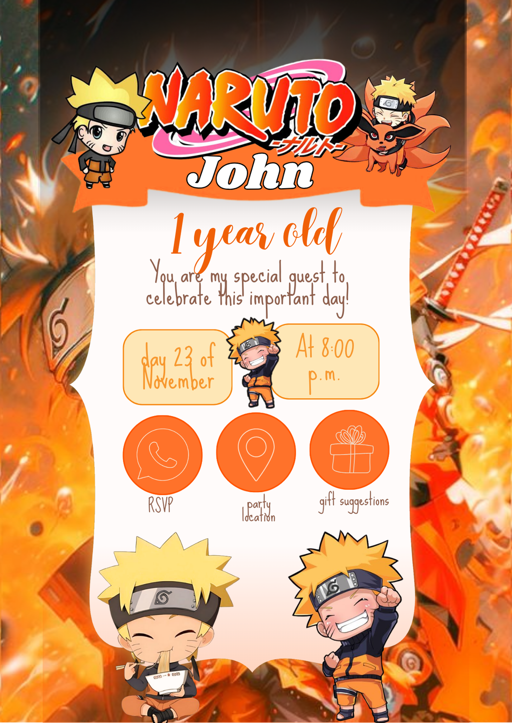 Kids Birthday Invitation - Anime Ninja Warrior Theme | Editable Canva Template