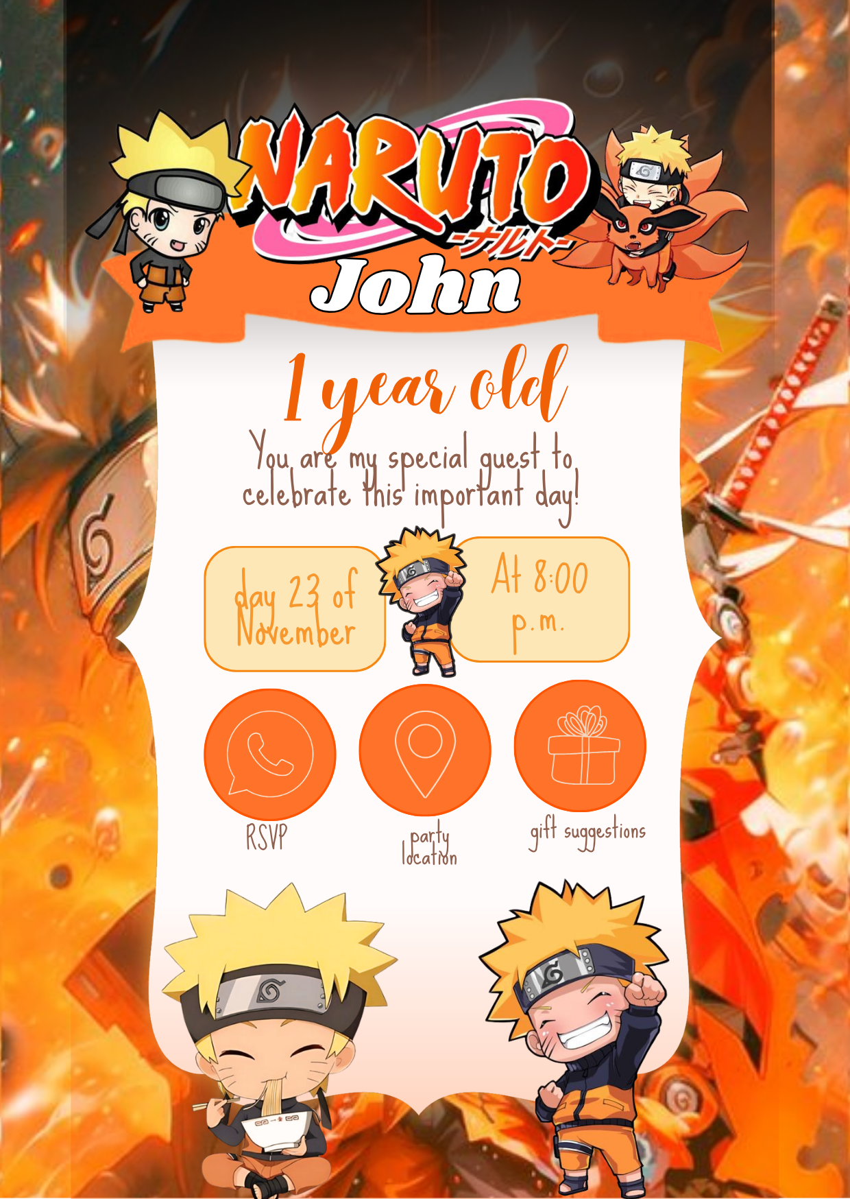 Kids Birthday Invitation - Anime Ninja Warrior Theme | Editable Canva Template
