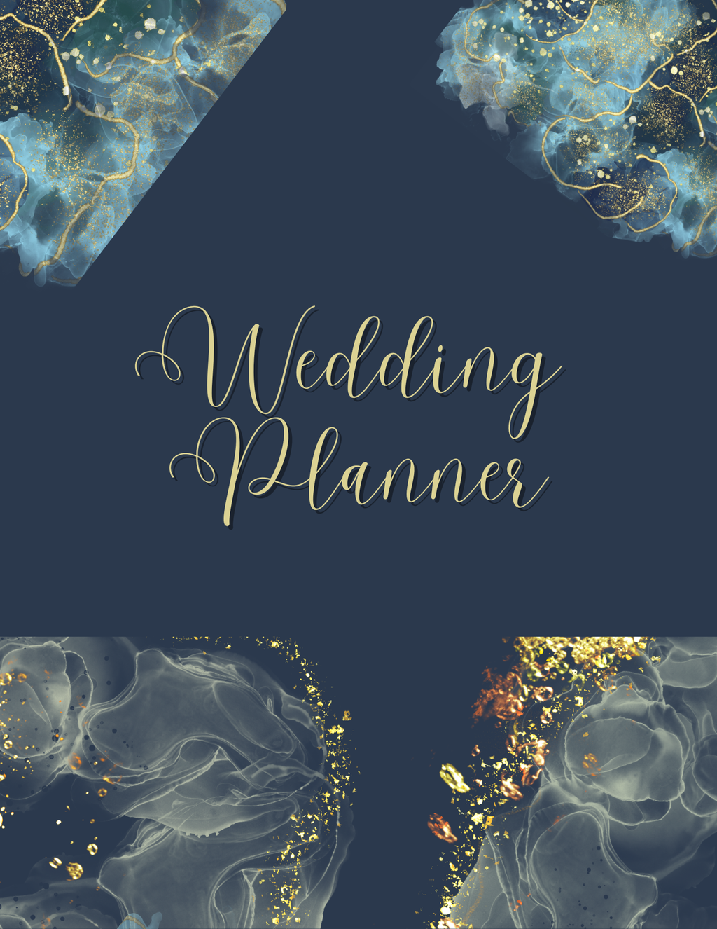 Wedding Planner — Editable Canva Template (25 Pages) | Navy & Gold