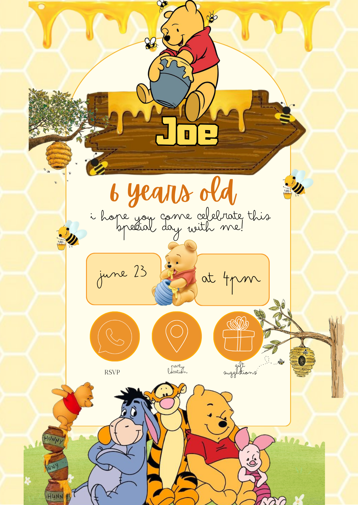 Kids Birthday Invitation - Honey Bear Woodland Theme | Editable Canva Template