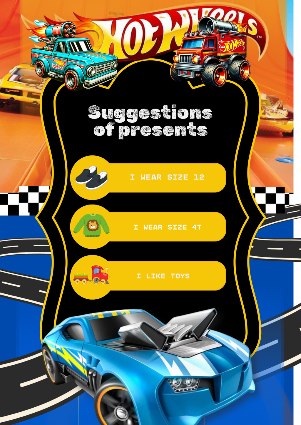 Kids Birthday Invitation - Turbo Race Track Theme | Editable Canva Template