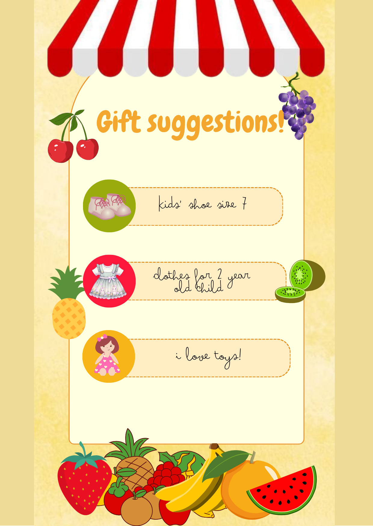 Kids Birthday Invitation - Kawaii Fruit Market Theme | Editable Canva Template
