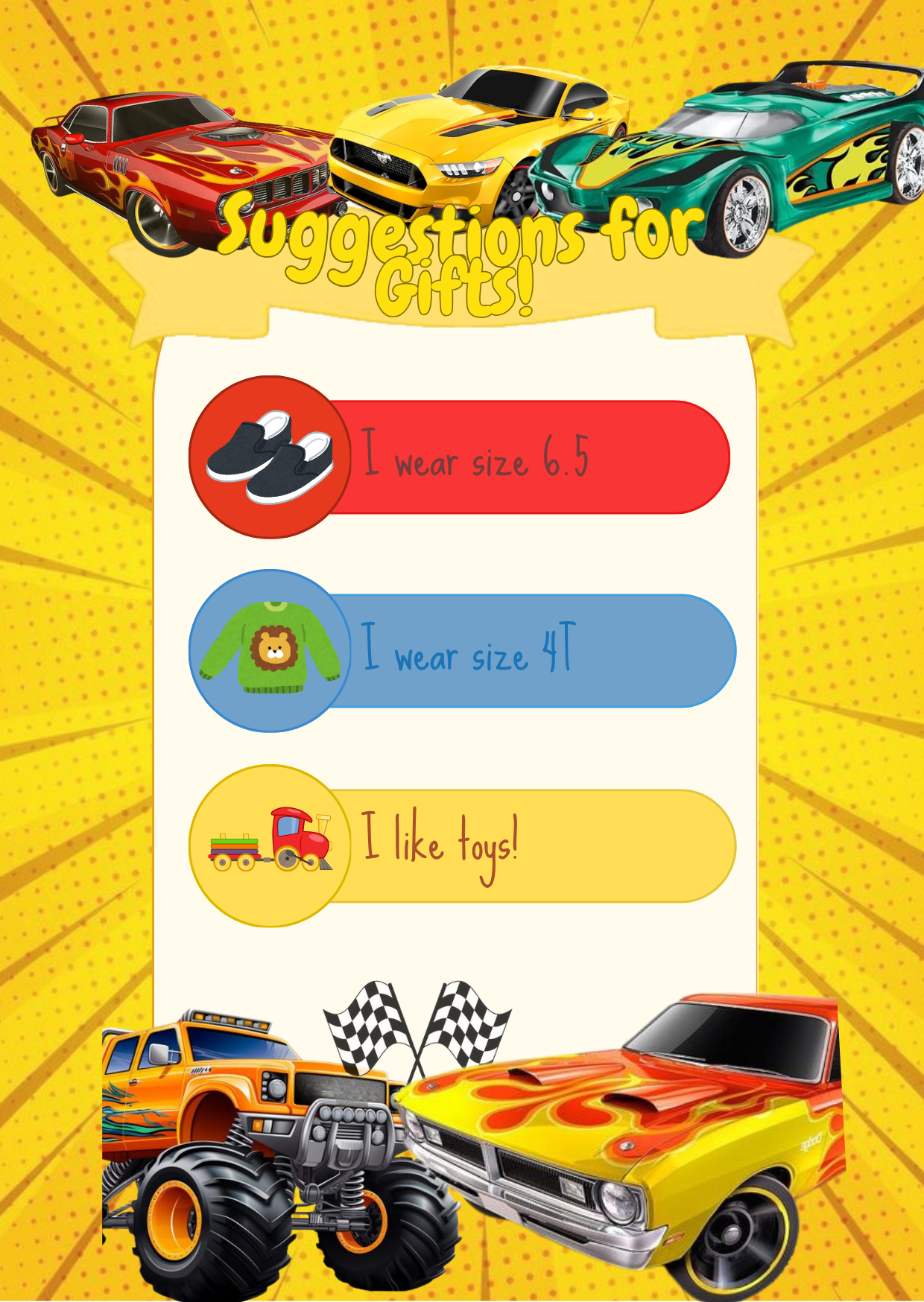 Kids Birthday Invitation - Racing Cars & Monster Trucks Theme | Editable Canva Template