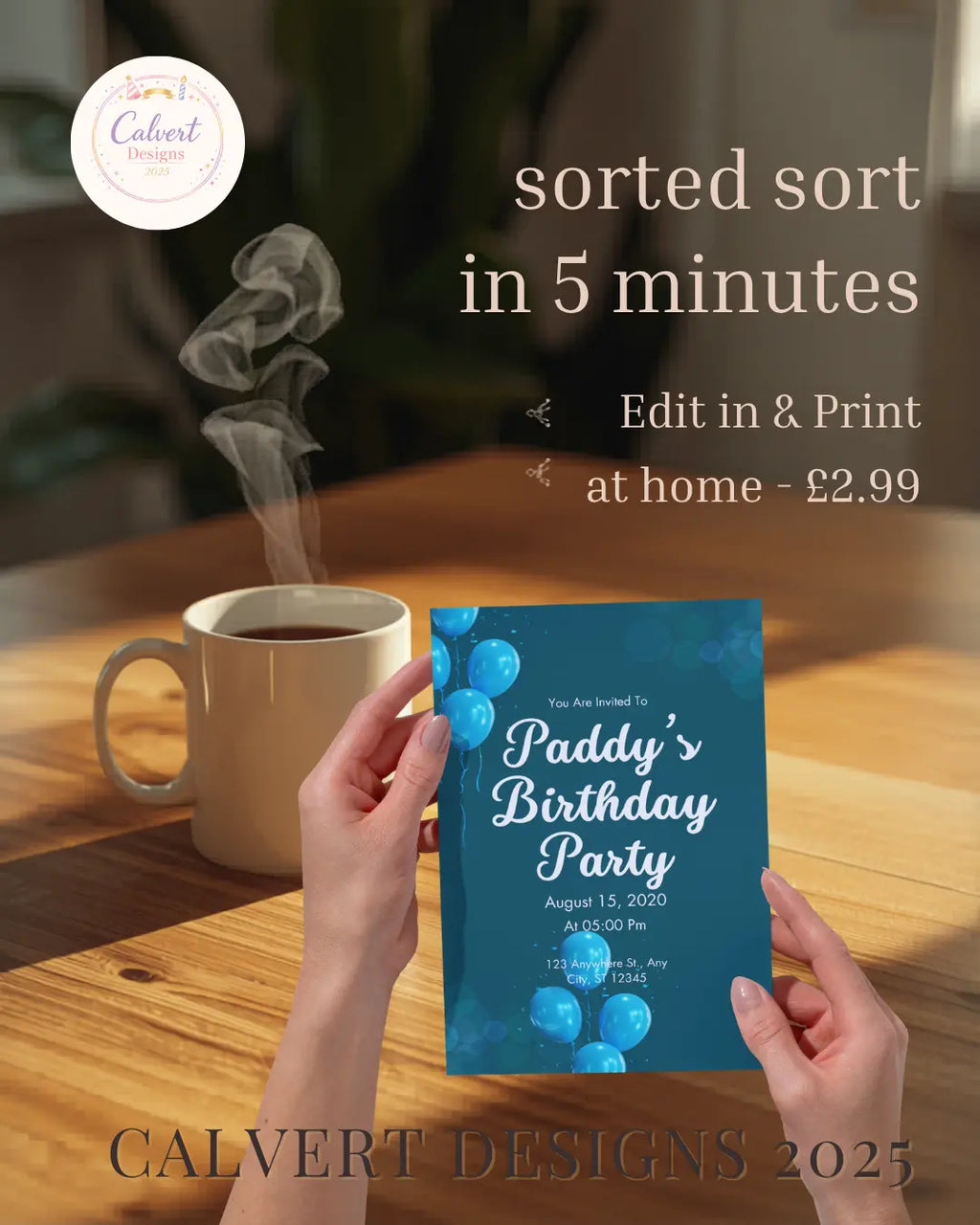 Teal Balloon Birthday Party Invitation | Editable Canva Template | Printable Digital Download