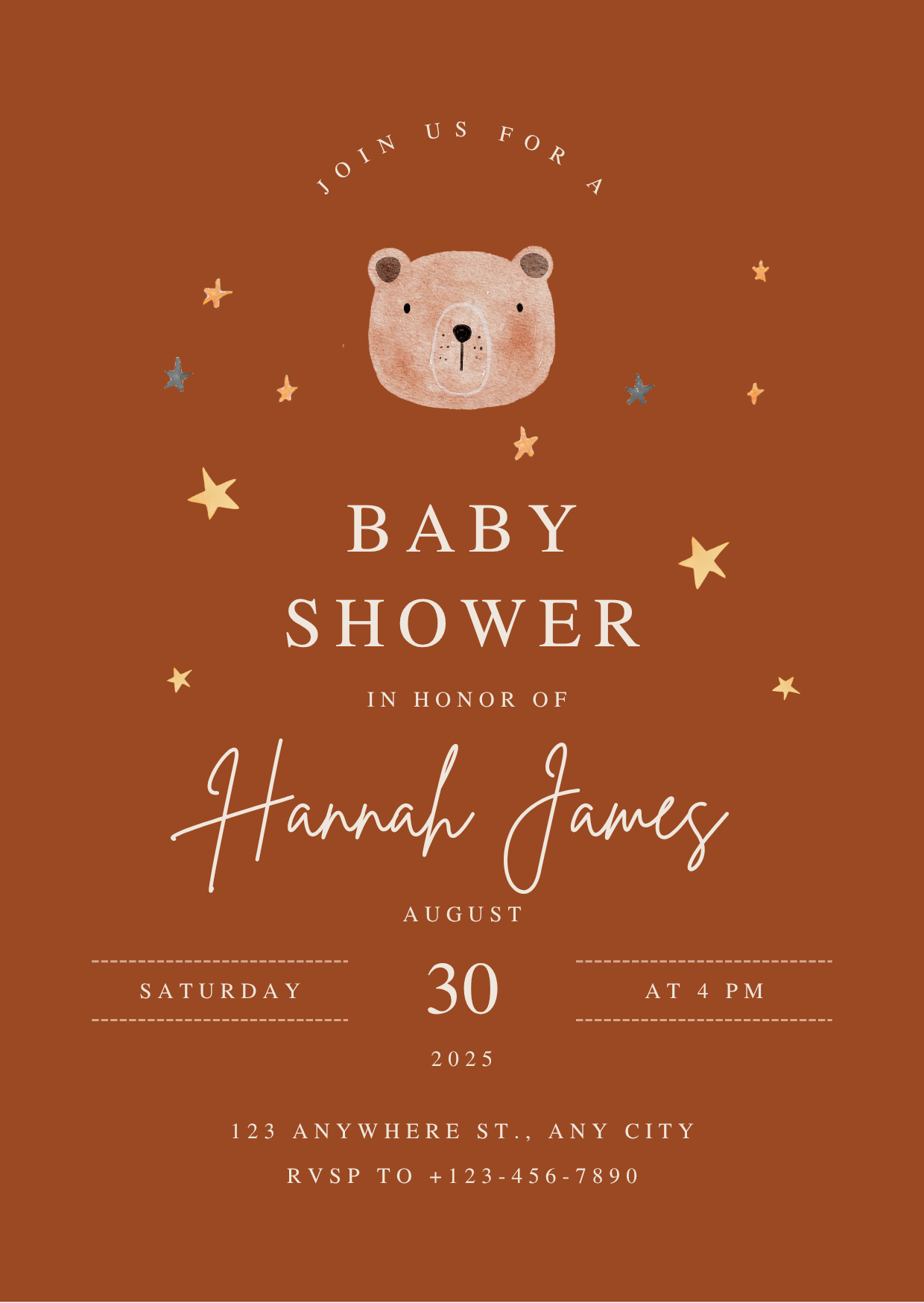Baby Shower Invitation — Editable Canva Template | Boho Bear