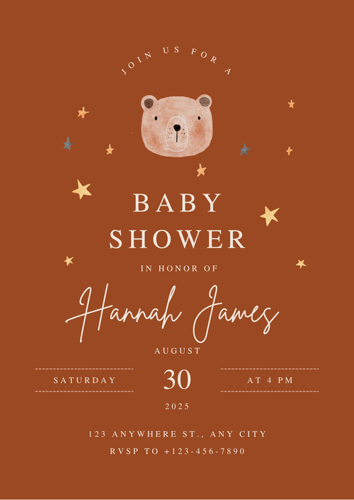 Baby Shower Invitation — Editable Canva Template | Boho Bear