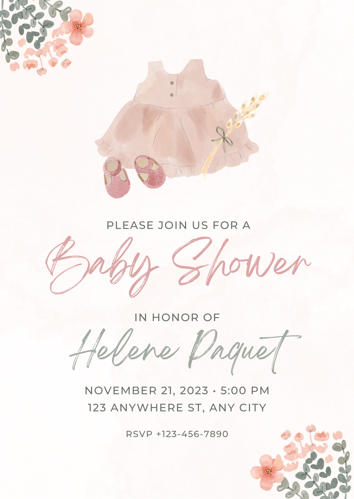 Baby Shower Invitation — Editable Canva Template | Pink Floral