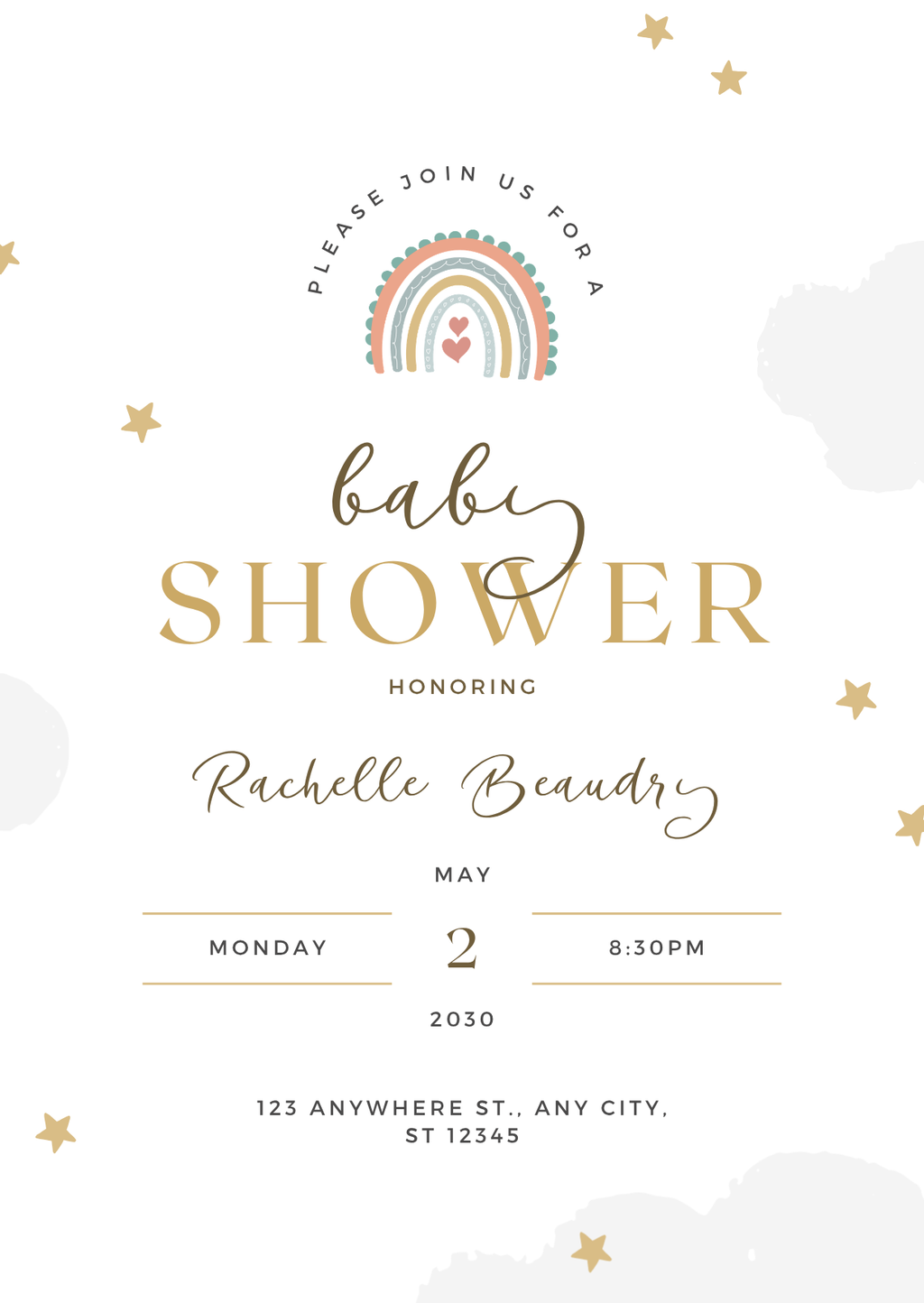 Baby Shower Invitation — Editable Canva Template | Boho Rainbow