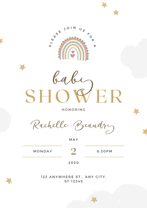 Baby Shower Invitation — Editable Canva Template | Boho Rainbow