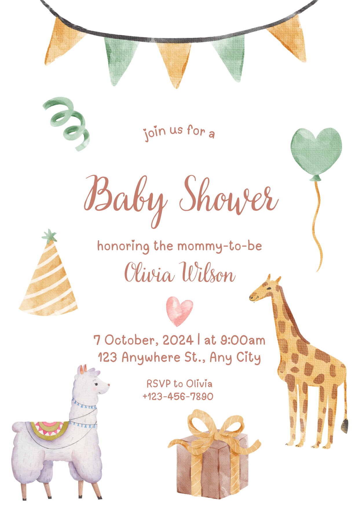 Baby Shower Invitation — Editable Canva Template | Safari Animals