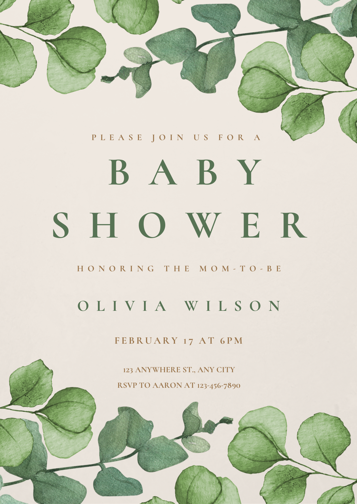 Baby Shower Invitation — Editable Canva Template | Eucalyptus Green