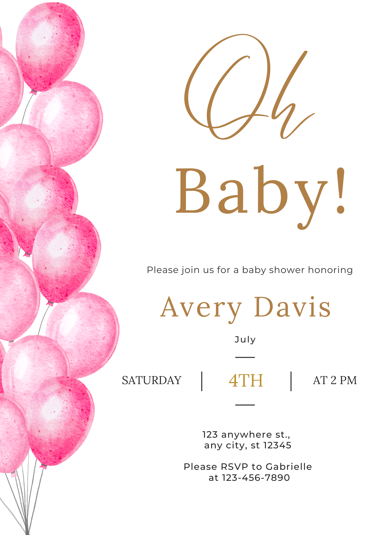 Baby Shower Invitation — Editable Canva Template | Pink Balloons