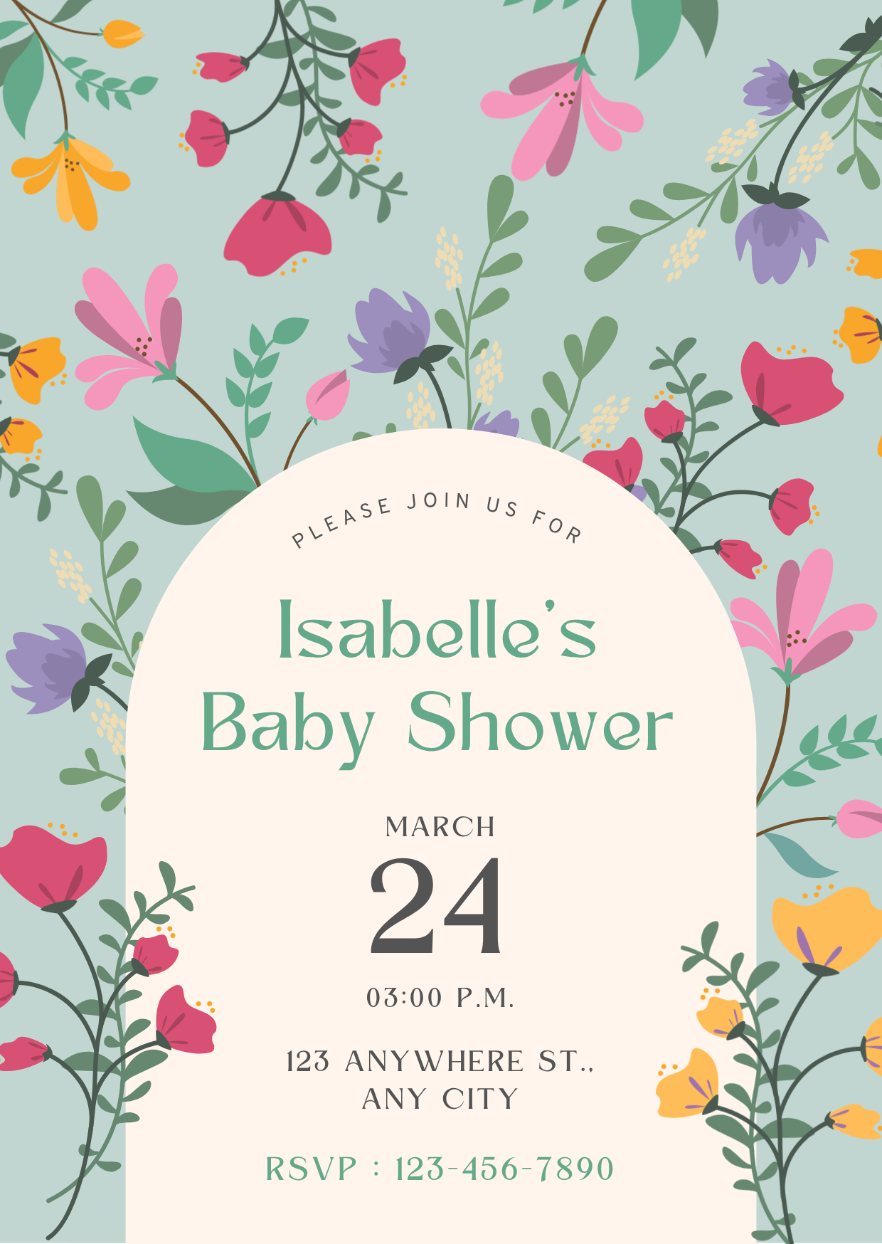 Baby Shower Invitation — Editable Canva Template | Wildflower Arch