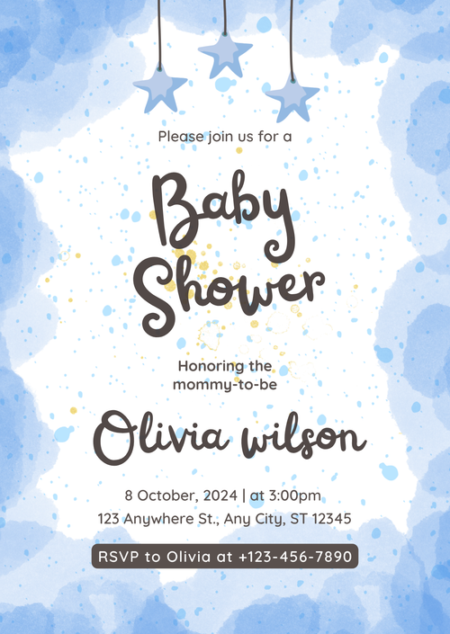 Baby Shower Invitation — Editable Canva Template | Blue Stars