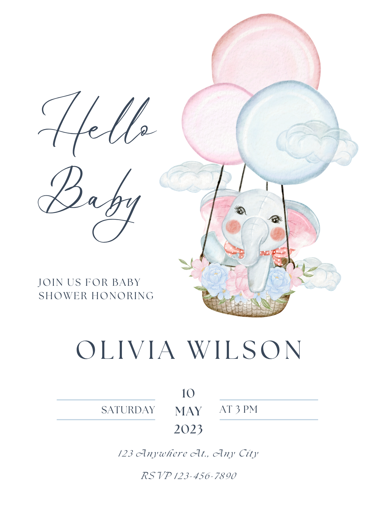 Baby Shower Invitation — Editable Canva Template | Hello Baby Elephant
