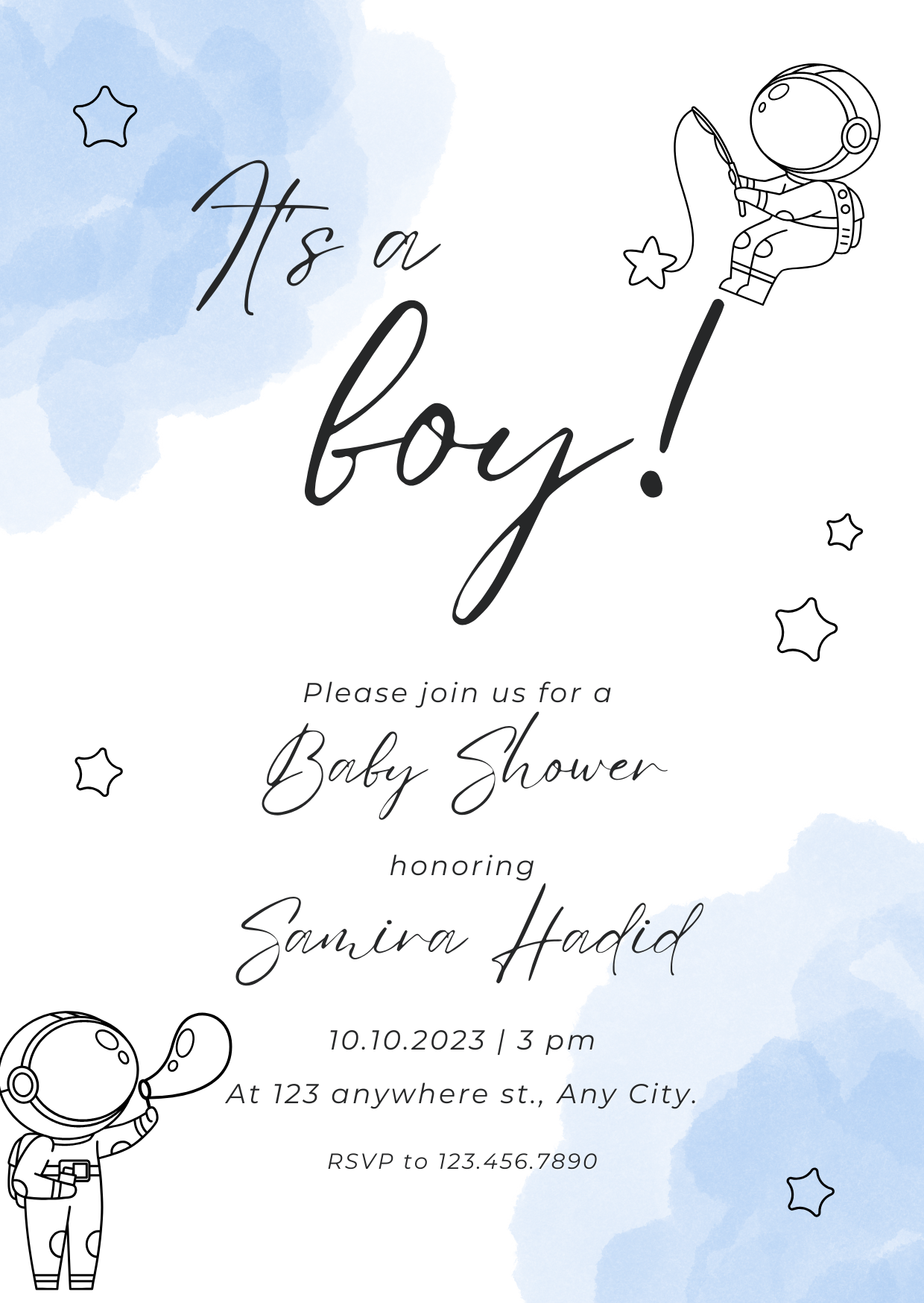 Baby Shower Invitation — Editable Canva Template | Its A Boy Astronaut