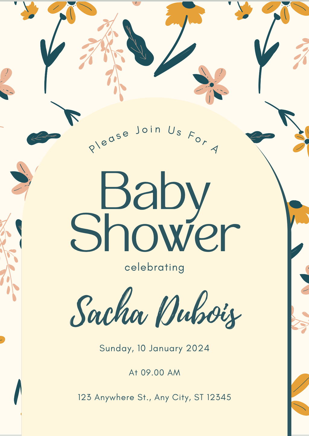 Baby Shower Invitation — Editable Canva Template | Boho Floral Arch