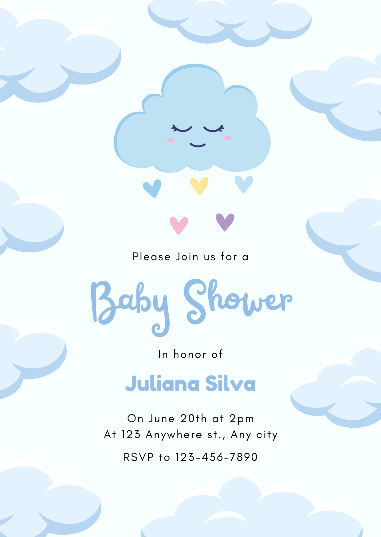 Baby Shower Invitation — Editable Canva Template | Cloud Hearts