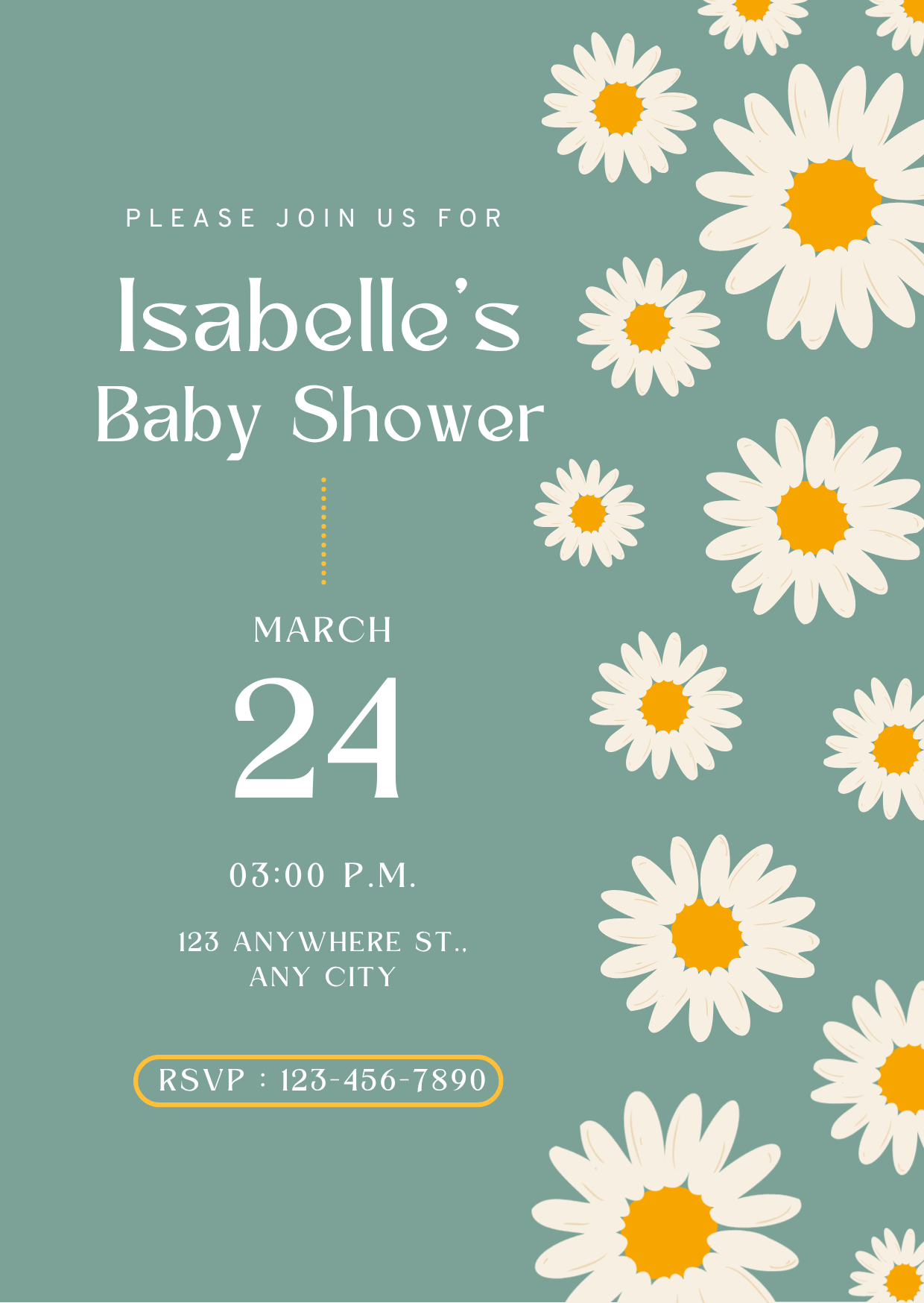 Baby Shower Invitation — Editable Canva Template | Daisy Teal