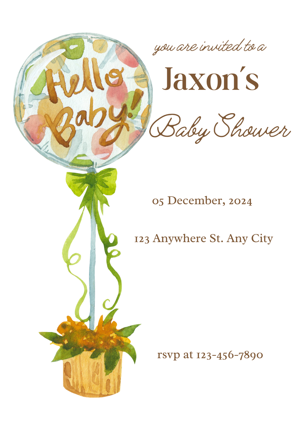 Baby Shower Invitation — Editable Canva Template | Hello Baby Balloon