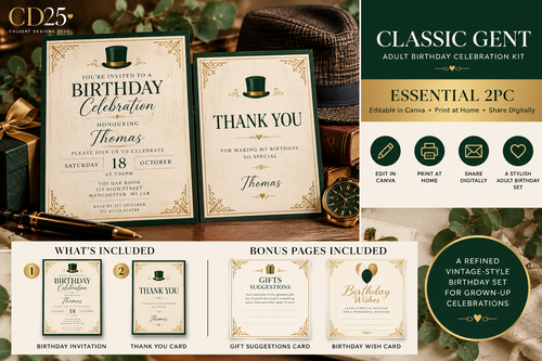 Classic Gent adult birthday 2-piece editable celebration kit