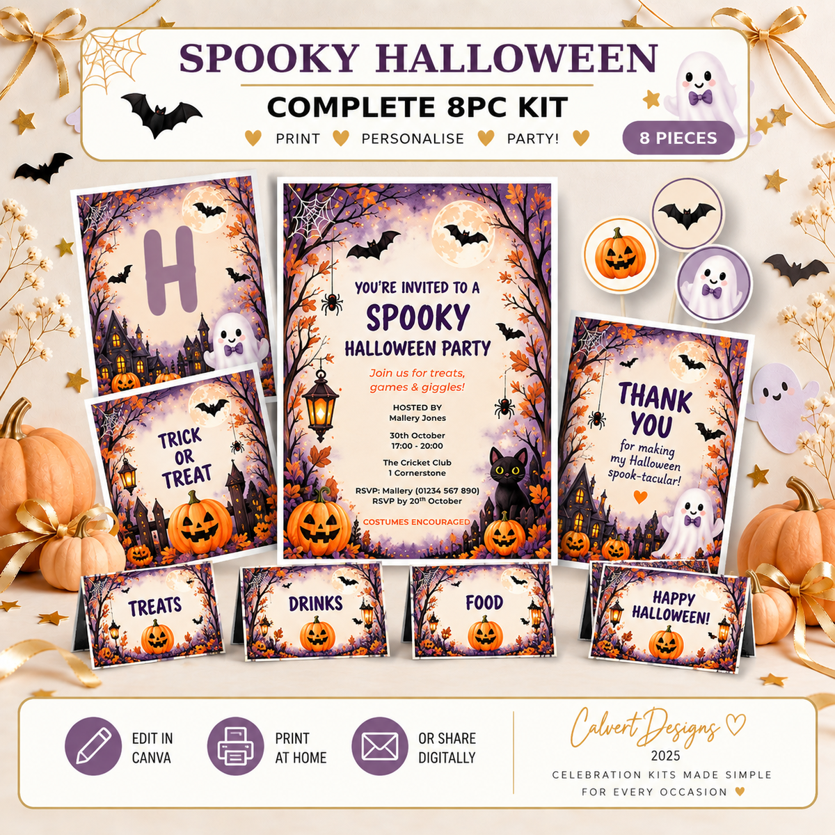 Spooky Halloween 8-piece editable celebration kit