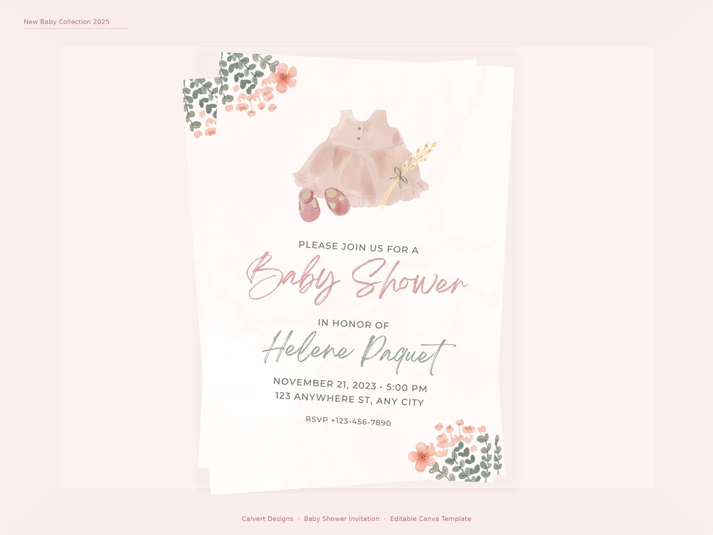 Baby Shower Invitation — Editable Canva Template | Pink Floral