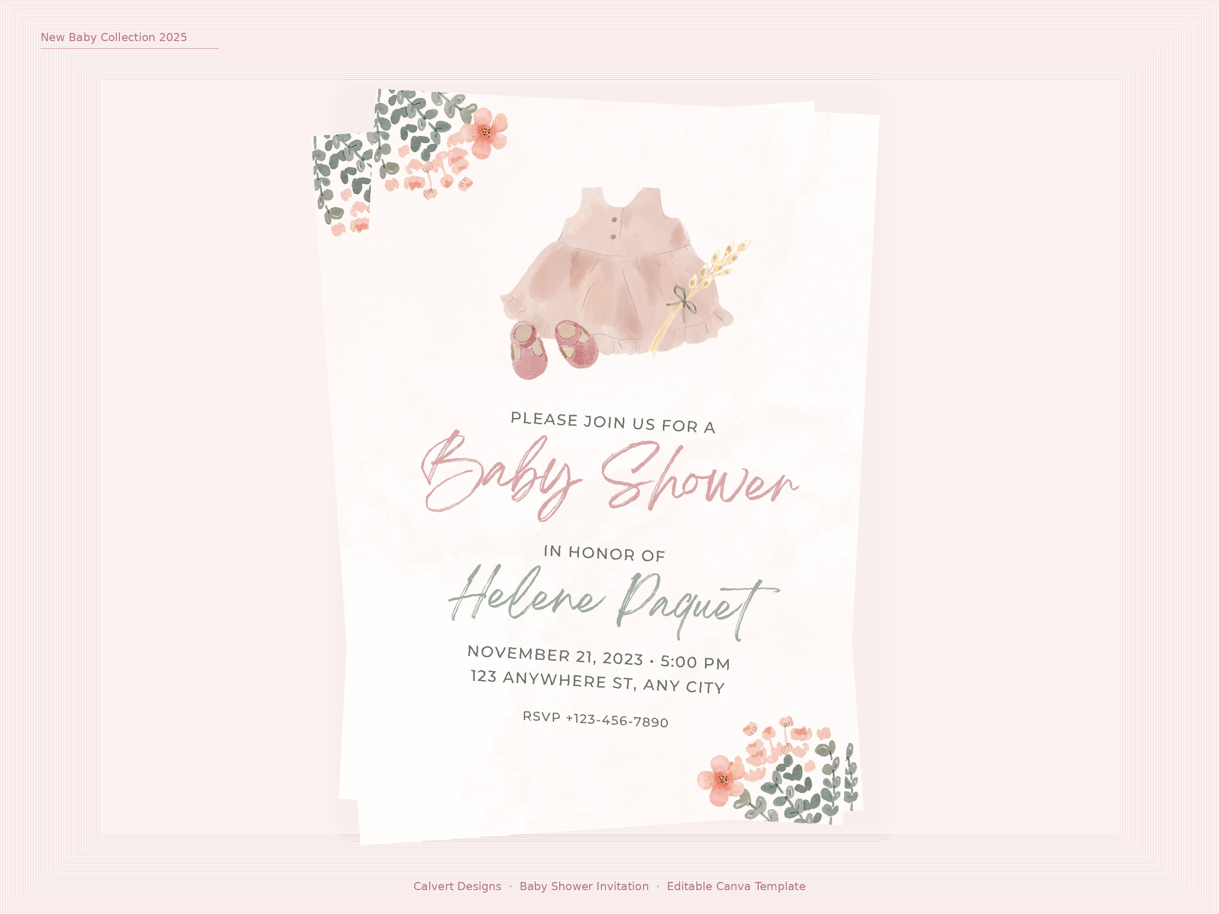 Baby Shower Invitation — Editable Canva Template | Pink Floral