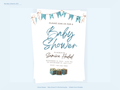 Baby Shower Invitation — Editable Canva Template | Blue Bunting Boy