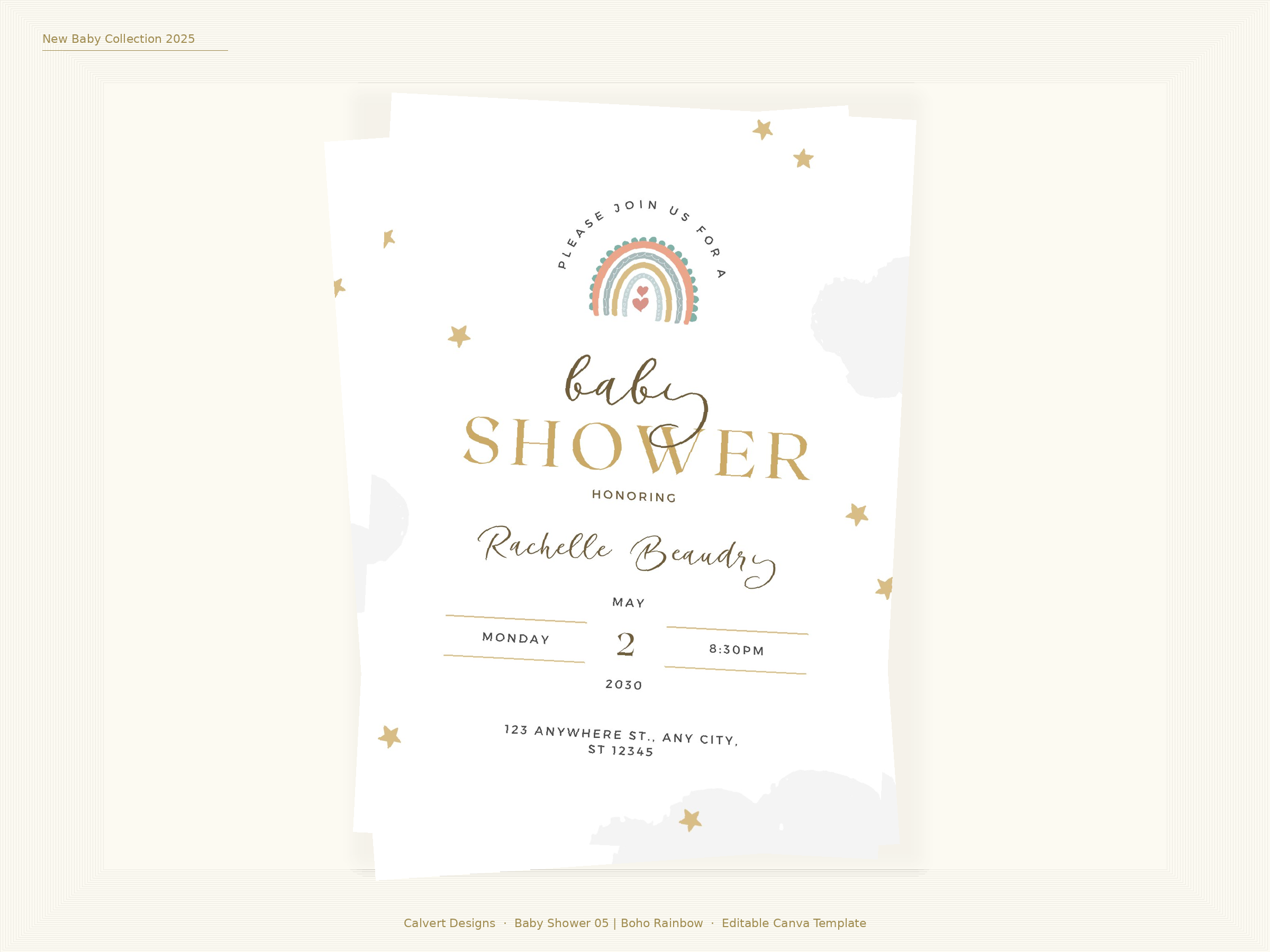 Baby Shower Invitation — Editable Canva Template | Boho Rainbow
