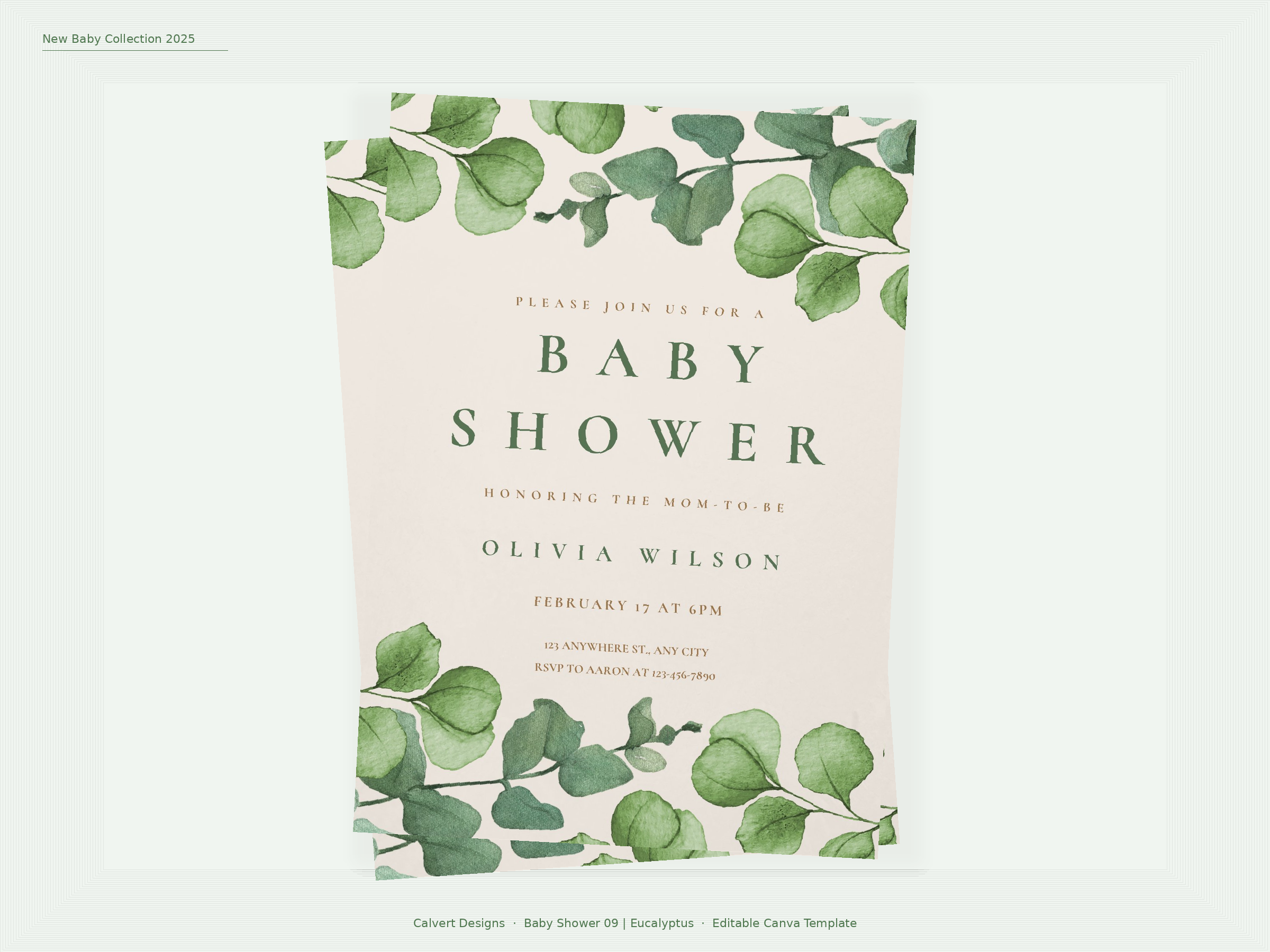 Baby Shower Invitation — Editable Canva Template | Eucalyptus Green