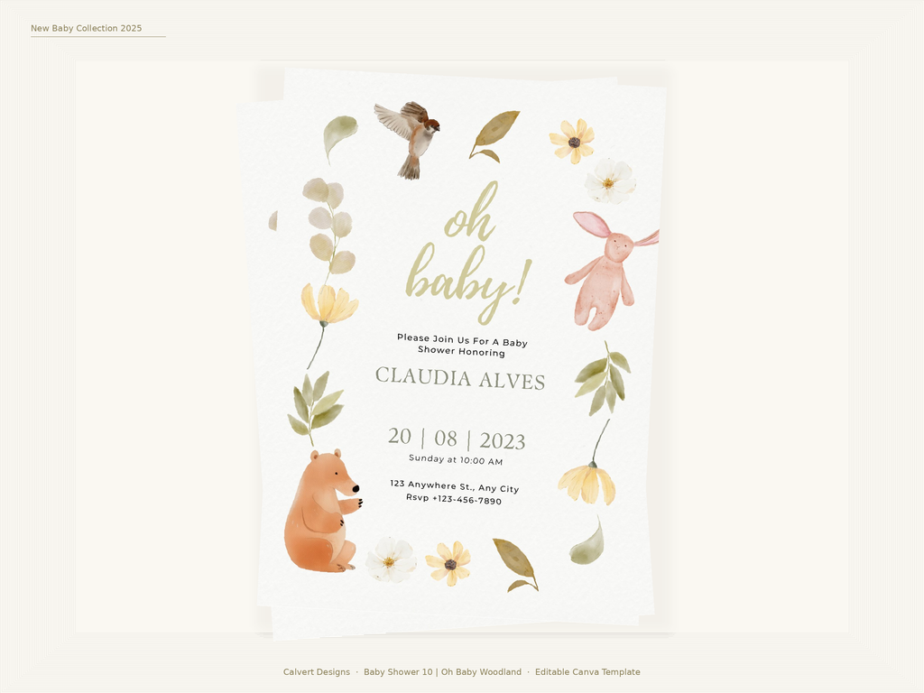 Baby Shower Invitation — Editable Canva Template | Oh Baby Woodland