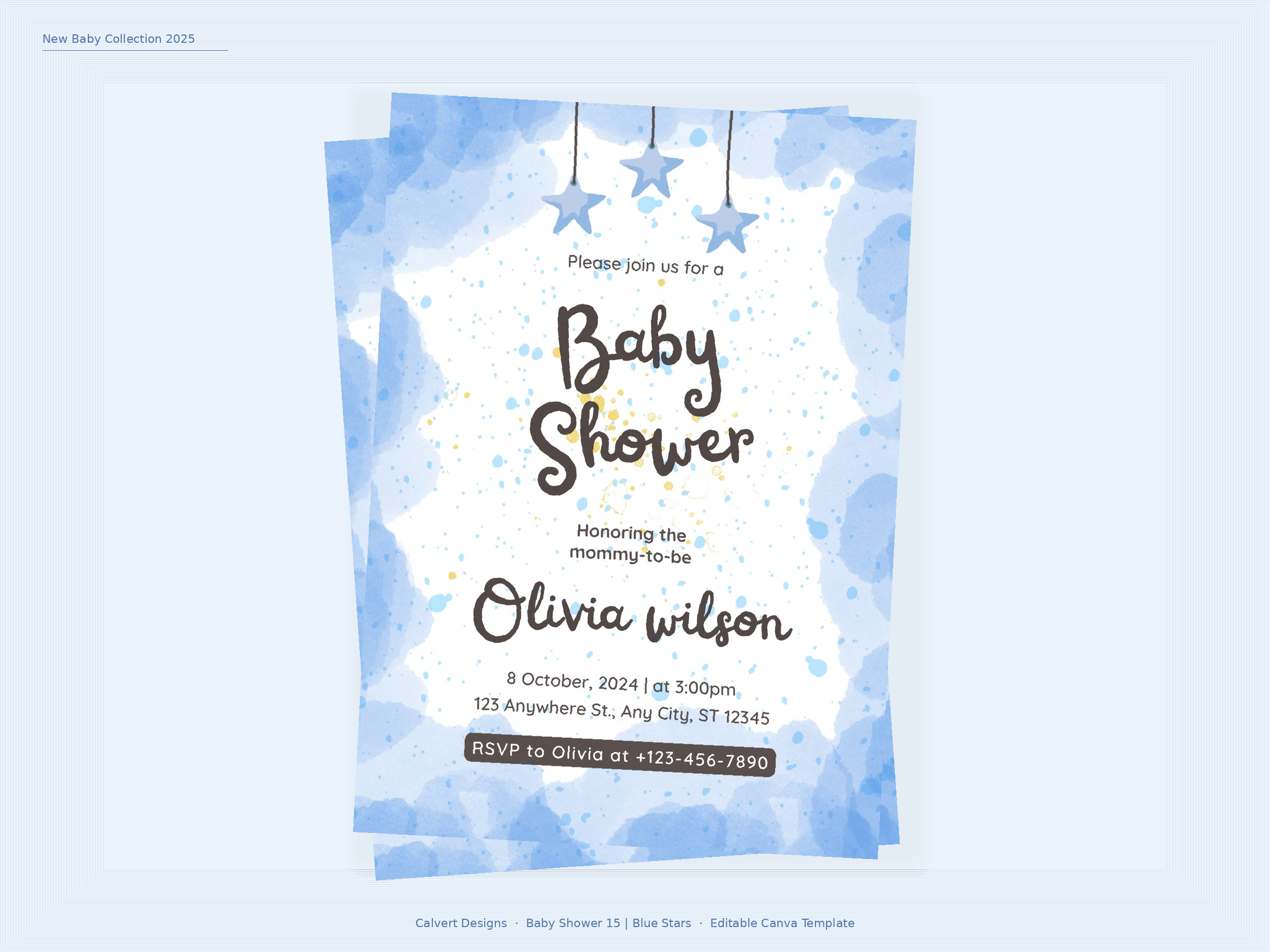 Baby Shower Invitation — Editable Canva Template | Blue Stars