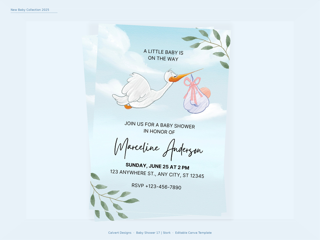 Baby Shower Invitation — Editable Canva Template | Stork