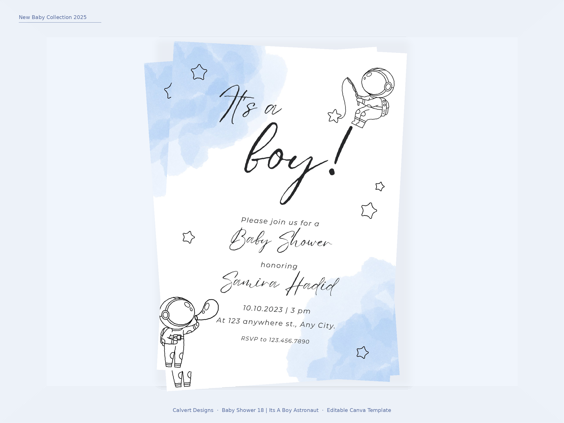 Baby Shower Invitation — Editable Canva Template | Its A Boy Astronaut