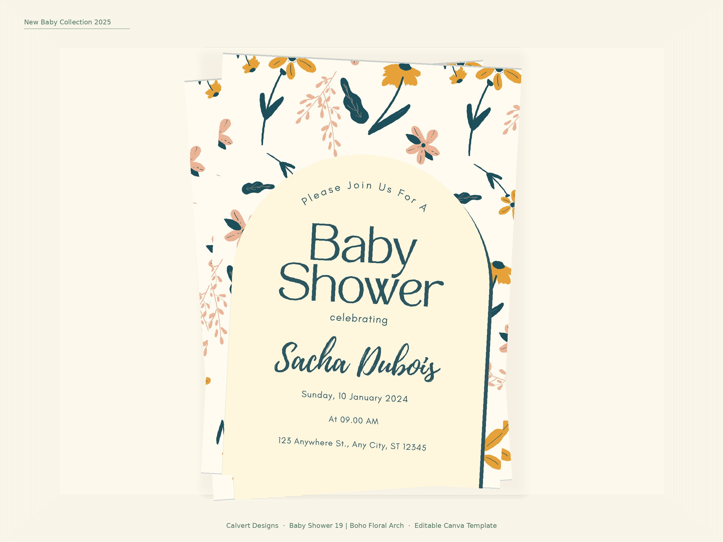 Baby Shower Invitation — Editable Canva Template | Boho Floral Arch