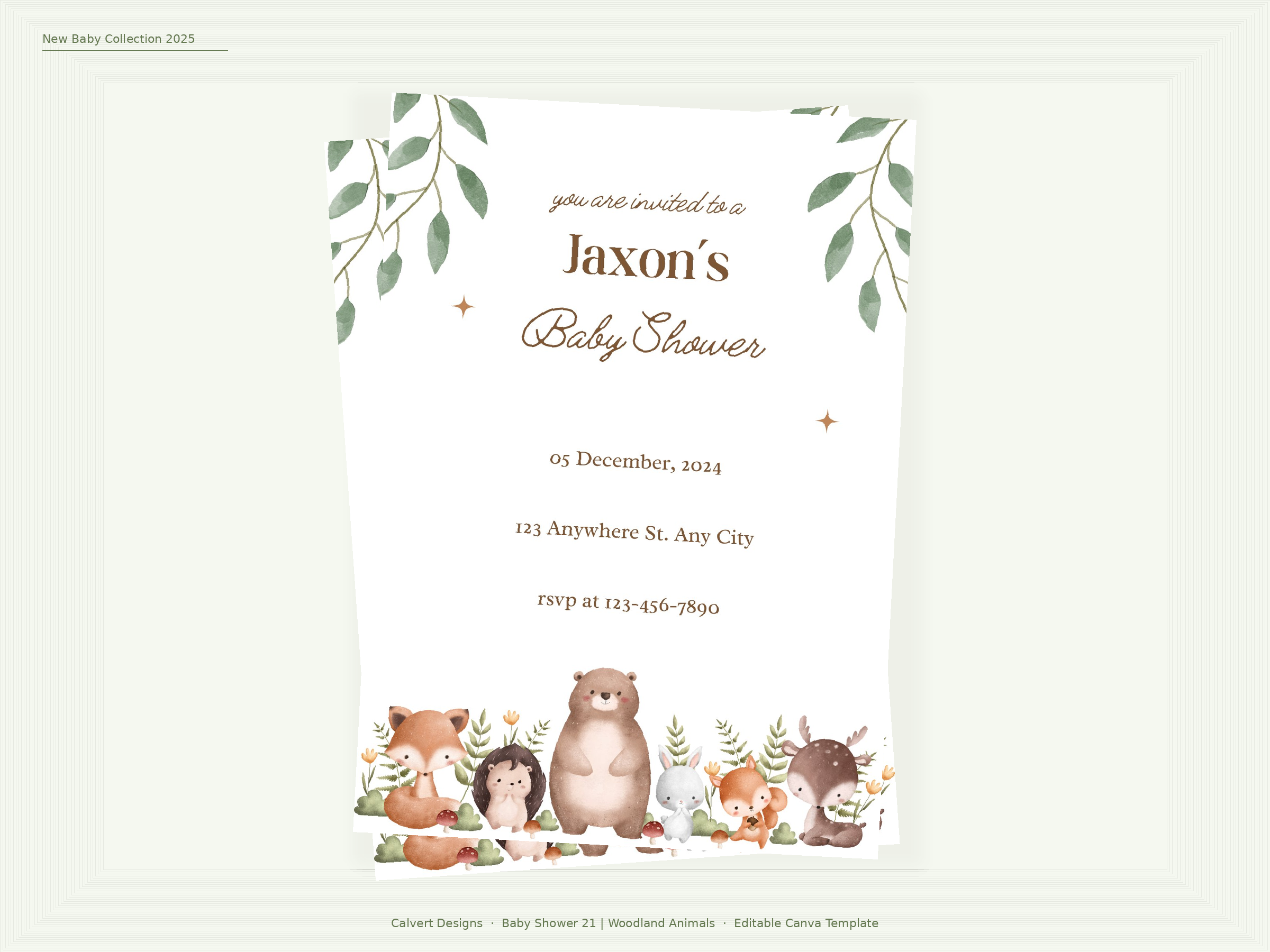 Baby Shower Invitation — Editable Canva Template | Woodland Animals