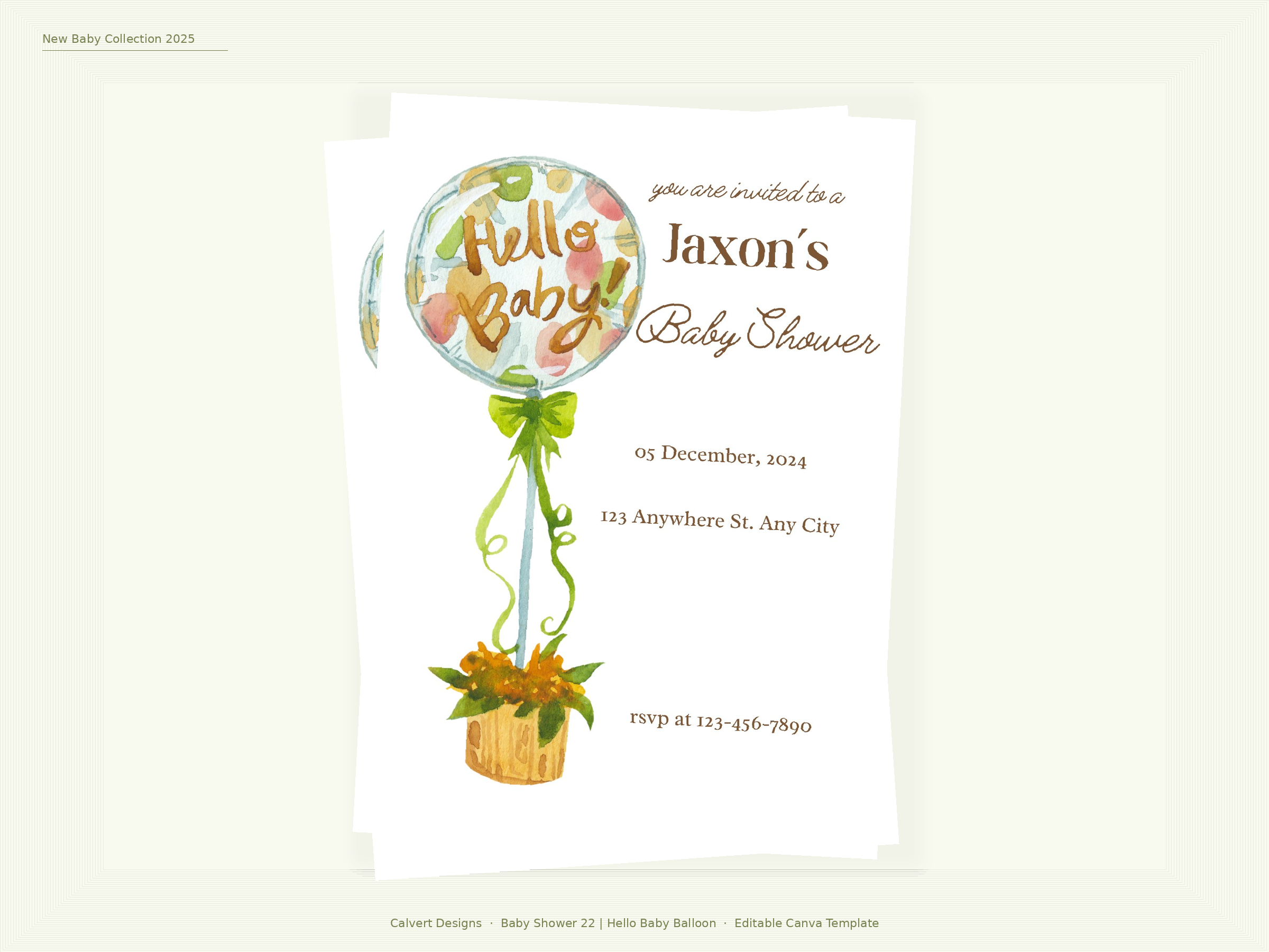 Baby Shower Invitation — Editable Canva Template | Hello Baby Balloon
