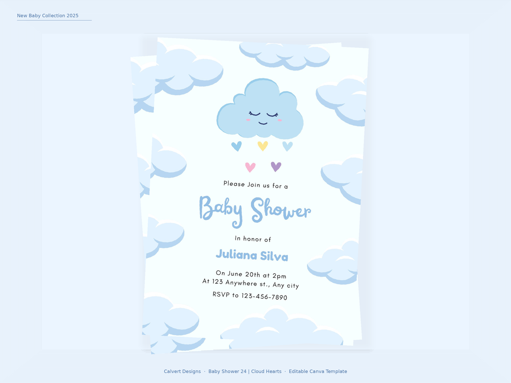Baby Shower Invitation — Editable Canva Template | Cloud Hearts
