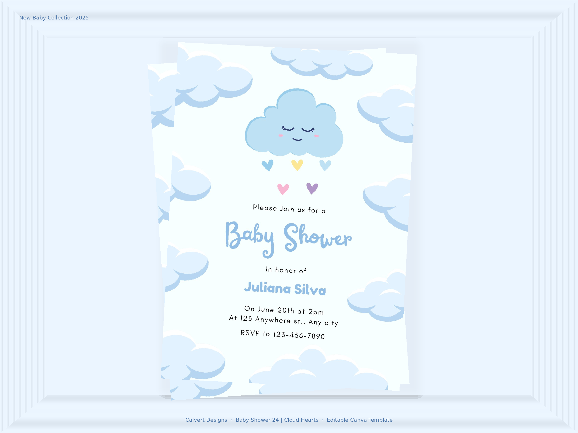 Baby Shower Invitation — Editable Canva Template | Cloud Hearts