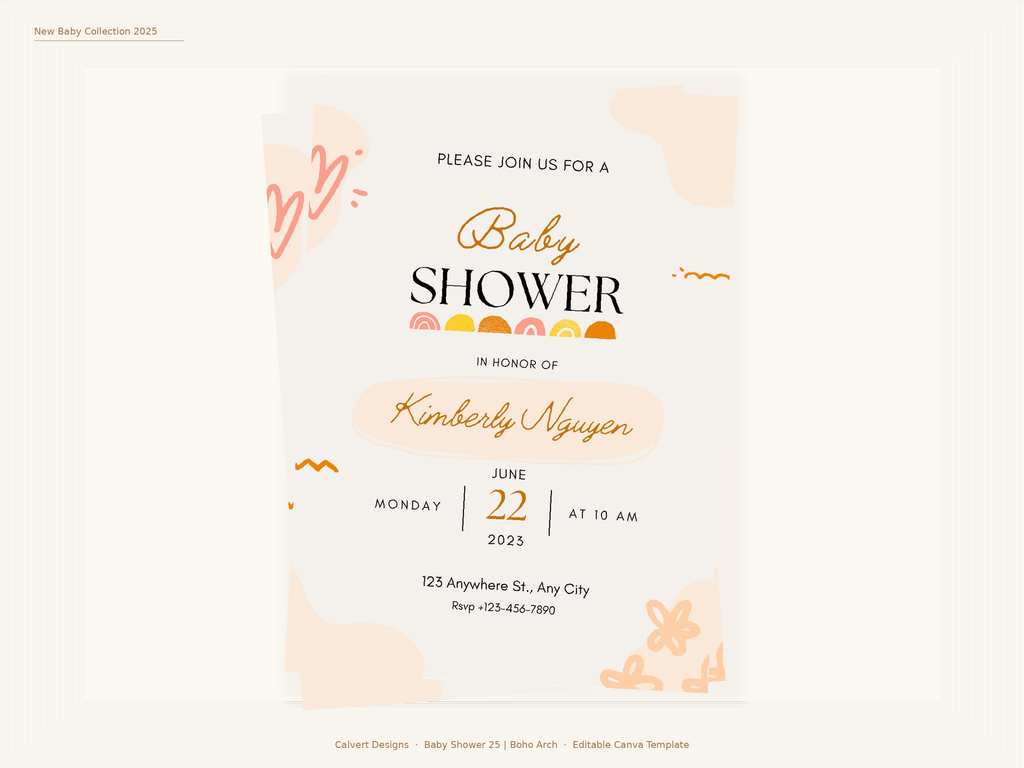 Baby Shower Invitation — Editable Canva Template | Boho Arch
